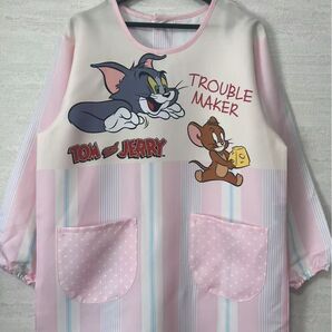 ★新品 トム&ジェリー 後ろボタンスモック かっぽうぎ 長袖 長袖 割烹着