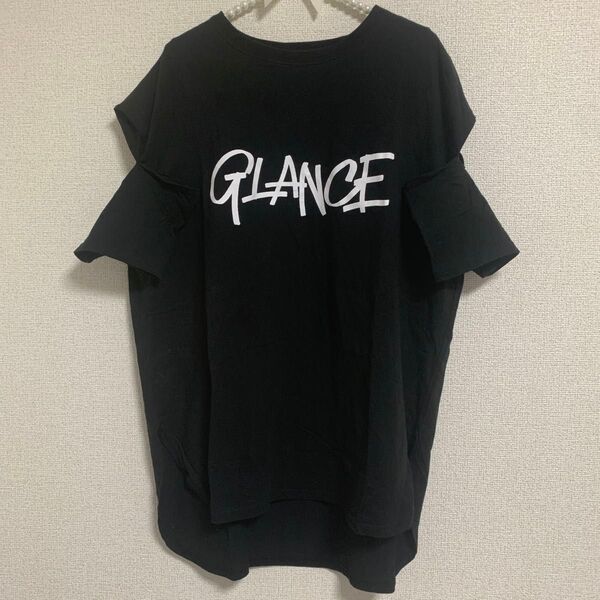 SUREVE トップス カットソー Tシャツ 半袖 フリル 黒 ブラック 肩出し