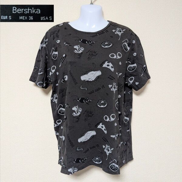 Bershka プリント Tシャツ USA S 総柄 レディース ベルシュカ 半袖 カットソー 半袖Tシャツ トップス