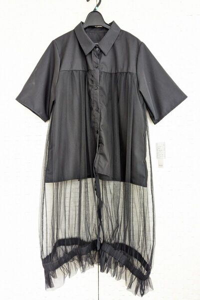 未使用タグ付き 半袖シャツ シアーデザイン ブラック