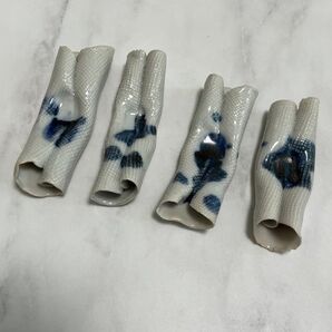 陶器製箸置き 筒状 藍色模様 4個セット