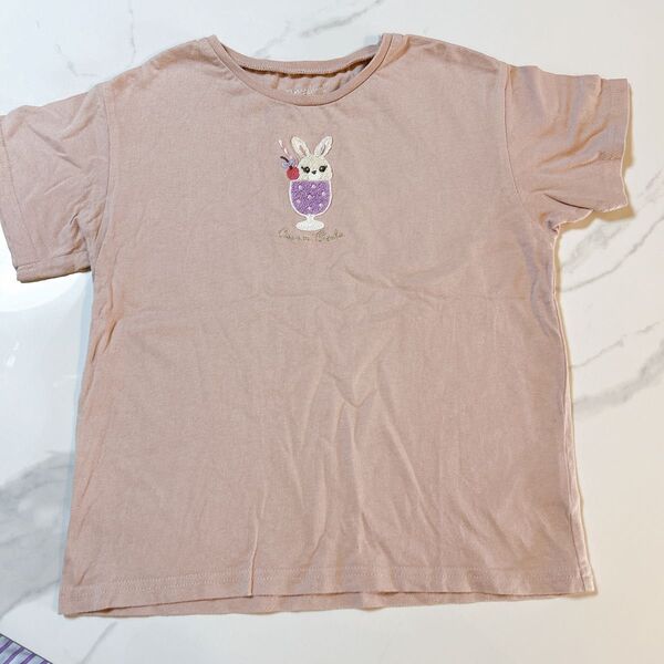 エニィファム 半袖Tシャツ 130 うさぎ any FAM くすみピンク