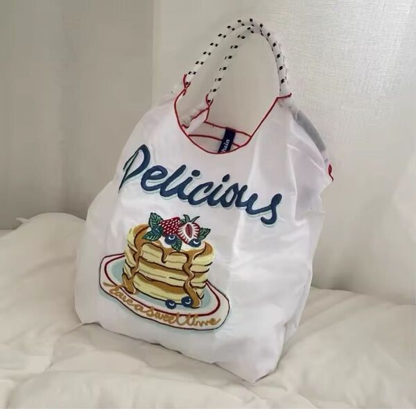 大人気 新品 刺繍 エコバッグ M トートバッグ 韓国 パンケーキ デザート