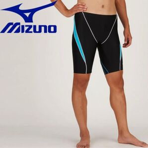 ミズノ メンズ M スイム フィットネス水着 ブラック ブルー MIZUNO スパッツ アクアフィットネス ハーフスパッツ