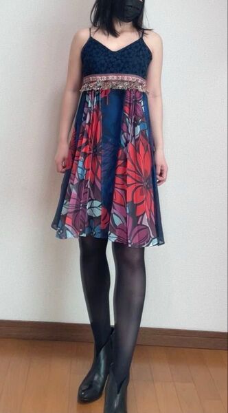 Desigual フラワープリント ノースリーブワンピース