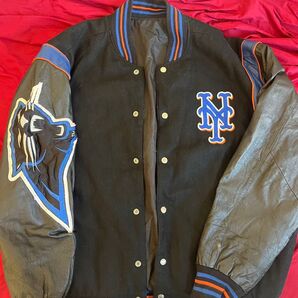 イギリス購入 New York Mets スタジャン MLB ブラック xl相当 ジャケット 古着 ヴィンテージ
