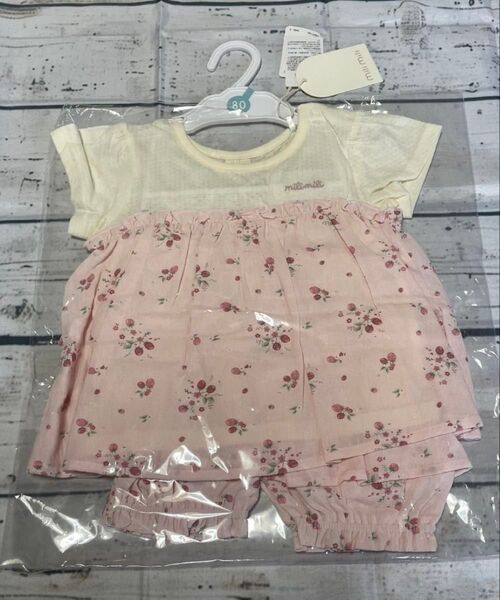 ベビー服 いちご柄 ワンピース ブルマ セット 80 ピンク