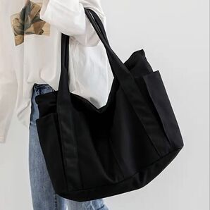 大容量 キャンバストートバッグ ブラック シンプル