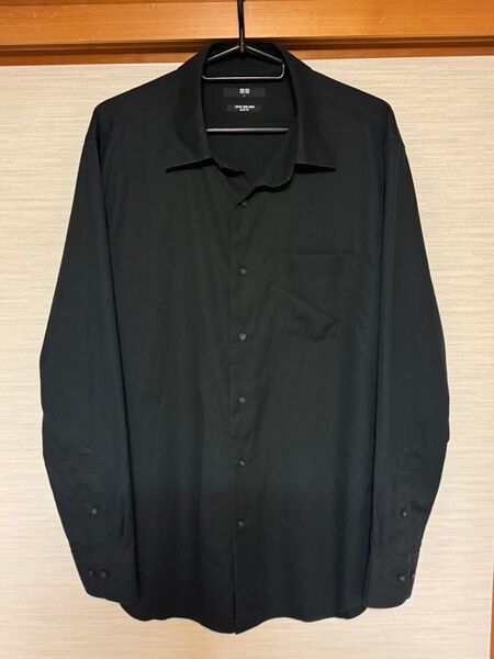 ユニクロ スーパーノーアイロンスリムシャツ Super Non-Iron ブラック L