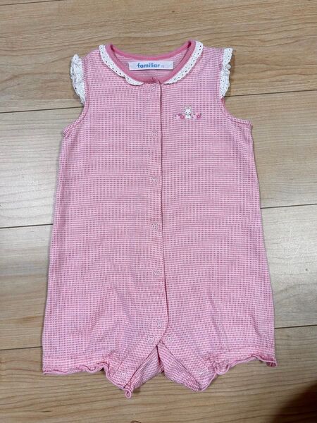 中古 ファミリア 袖レースカバーオール 70