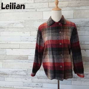 【人気】Leilian/レリアン チェック柄ウールジャケット レッド×ブラック×ホワイト サイズ９ レディース/4792