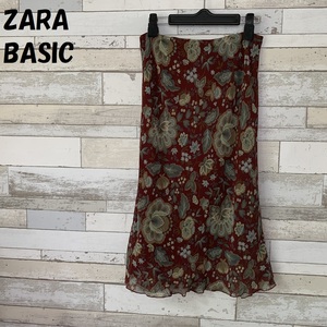 【人気】ZARA BASIC/ザラ ベーシック レトロ柄スカート えんじ色 USサイズ6/3153