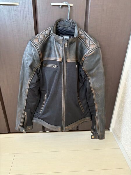 未使用 革メッシュジャケット コミネ レザージャケット 本革 ハーフレザージャケット Mサイズ 春夏用 JK-166 ブラウン