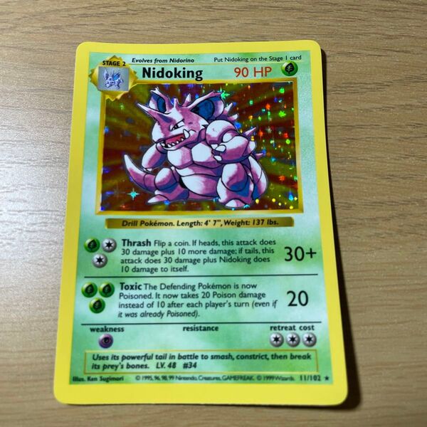 1999 POKEMON GAME 11 NIDOKING-HOLO SHADOWLESS ニドキング シャドーレス 英語