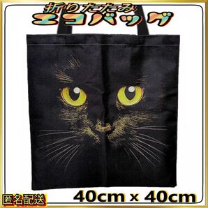 【折りたたみ エコバッグ】黒猫 フェイス トートバッグ 匿名配送 24時間以内発送 ねこ サブバッグ ショッピング 補助バッグ