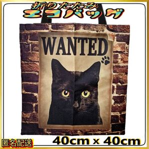 【折りたたみ エコバッグ】黒猫 WANTED トートバッグ 匿名配送 24時間以内発送 ねこ サブバッグ ショッピング 補助バッグ