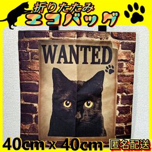 黒猫WANTED【トートバッグ】折りたたみ エコバッグ 匿名配送 24時間以内発送 猫 ねこ サブバッグ ショッピング 補助バッグ