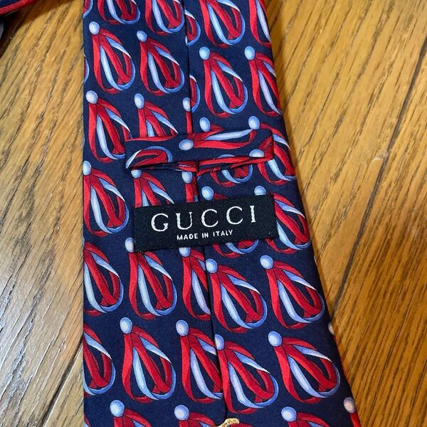 正規品GUCCI ネクタイ ネイビー レッド ライトブルー イタリア製