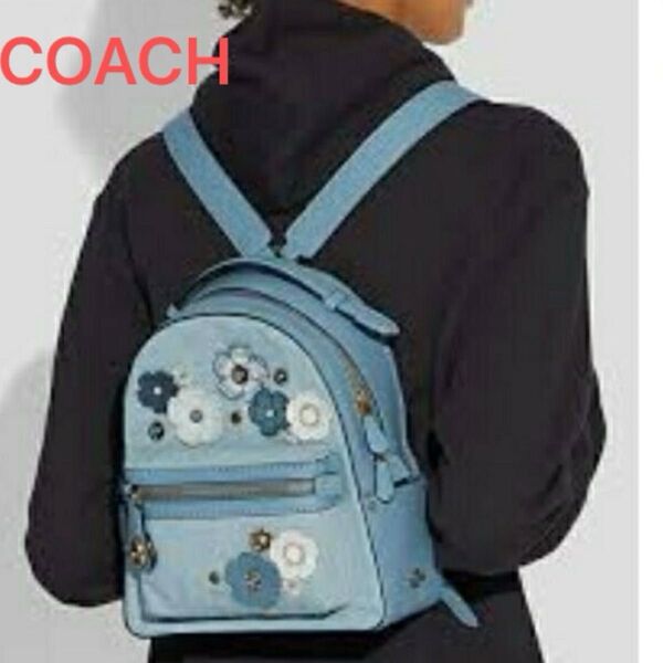 【正規品○希少】定価70,400円 coach コーチ リュック ティーローズ デニム 花柄 タンロック ブルー 送料無料