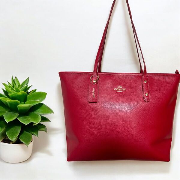 最安値!【即完売級・美品】COACH コーチ トートバッグ レッド A4収納可 本革 大容量 高級感◎