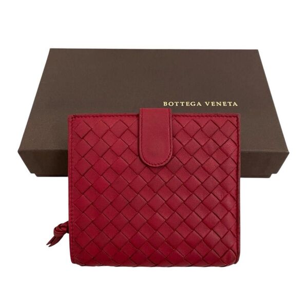 BOTTEGA VENETA ボッテガヴェネタ 二つ折り財布 スクエア型 イントレチャート レザー 赤