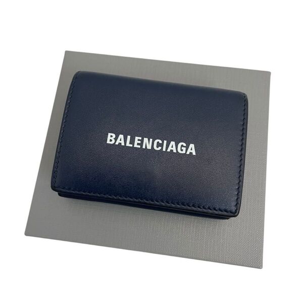 【箱付き美品】 BALENCIAGA バレンシアガ 財布 三つ折り財布 人気カラー ネイビー メンズ レディース