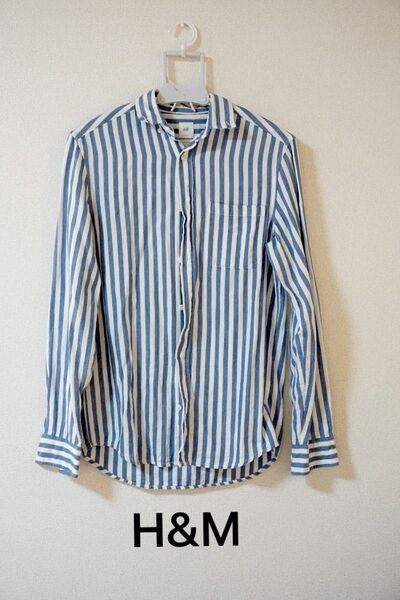H&M ストライプシャツ メンズ XSサイズ 予備ボタン付