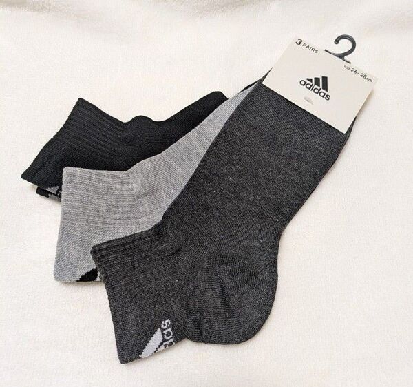新品未使用 アディダス 靴下 26〜28cm 3足組 メンズ ソックス ショートソックス adidas 福助