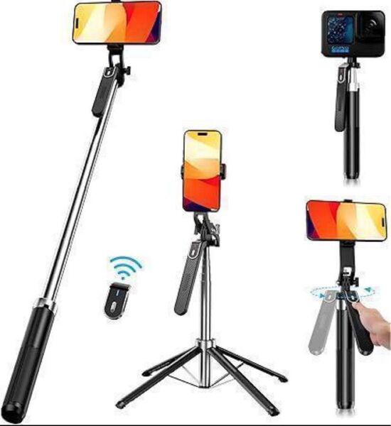 自撮り棒 四脚 リモコン付き 360度回転 8段階伸縮 最大160 GoPro セルカ棒 スマホスタンド 拡張