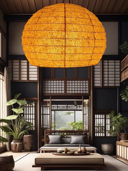 径55㎝岐阜杉皮和紙提灯3灯灯具付き照明ペンダント