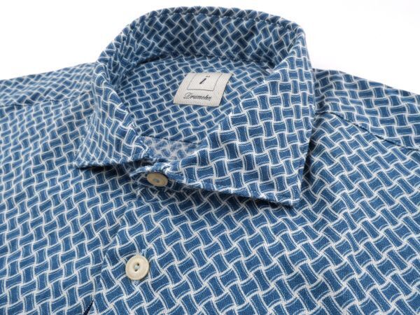【新品未使用】DRUMOHR ドルモア◆Made In Italy◆春夏 ビスコッティ 総柄 プリント リネン 長袖 シャツ◆ホリゾンタルカラー