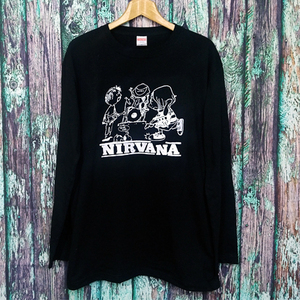 送込★ 長袖/ロンT【NIRVANA×PEANUTS】★パロディ★NEVERMIND★ブラック★M L XLサイズ