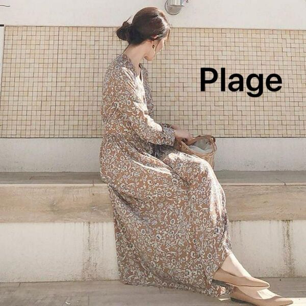 【Plage】rustic flower ギャザーワンピース