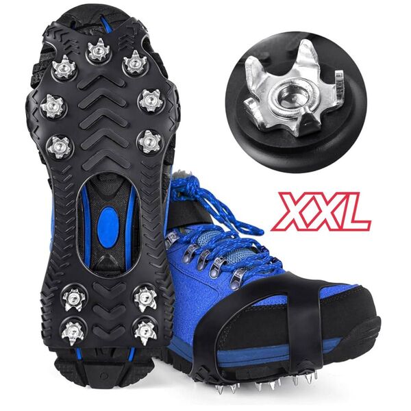 軽アイゼン 靴底 滑り止め 氷雪用 スノースパイク 11本爪 XXL 登山 黒