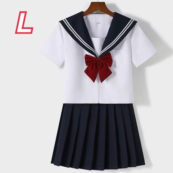 セーラー服 上下セット【L】半袖 白シャツ スカート 本格制服 JK コスプレ