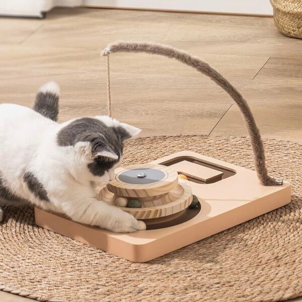 猫用 知育玩具 おもちゃ ボール 遊び放題 3段 2層 天然素材 組立簡単
