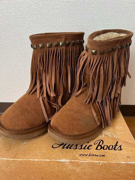 【美品】K'vrra(クブラ)Aussie Boots ムートンブーツ ブラウン フリンジ