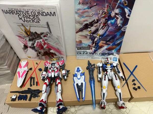 2体セット ①MG ナラティブガンダム C装備 Ver.Ka + ②ガンダムエアリアル(フルメカニクス1/100)素組ジャンク