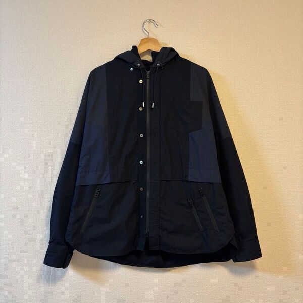 【sacai】Cotton Poplin Shirt フード コットン ポプリン シャツ ブラック×ネイビー サイズ1