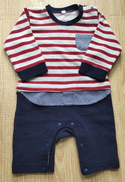ベビー服 ボーダー柄 長袖ロンパース 80サイズ