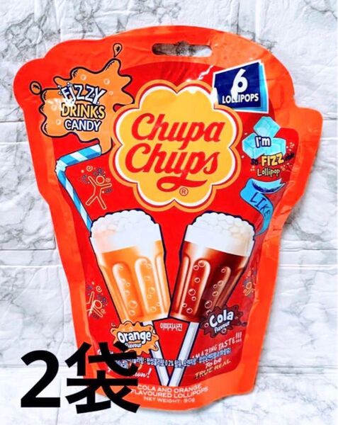 【期間限定セール】送料無料 即日発送 日本未発売 韓国菓子 チュッパチャップス キャンディ オレンジ味&コーラ味 1袋6個入 2袋