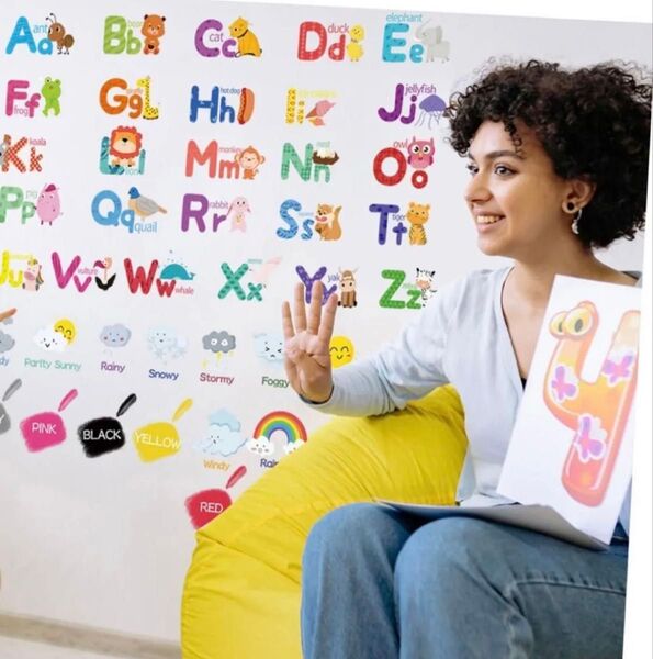 ウォールステッカー アルファベット 色 天気 数字 英語 シール 剥がせる