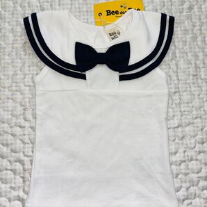 Bee des Bee セーラーカラー風トップス ホワイト×ネイビー 未使用 90