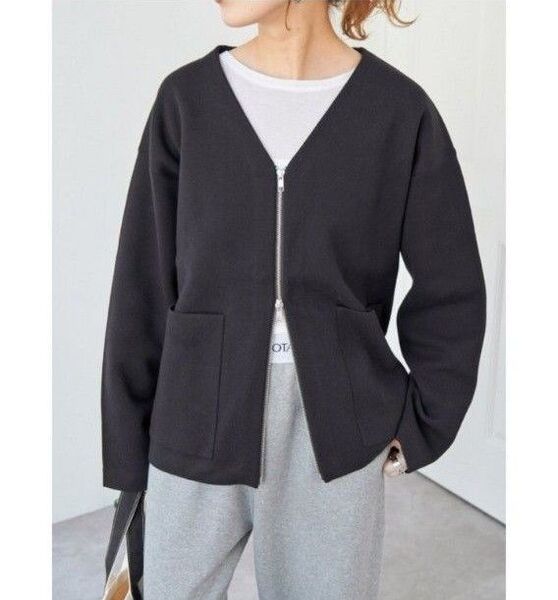 【新品タグ付き】Spick & Span ◆ コットンダブルジップニットカーディガン ブラック