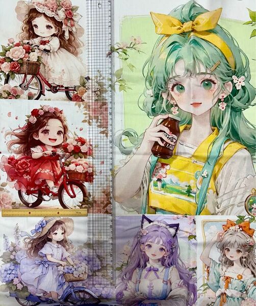 パネル生地 ハギレ 女の子パネル2種 シーチング