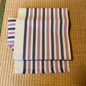 名古屋帯 クリーム地に縦縞 名古屋帯 リメイク