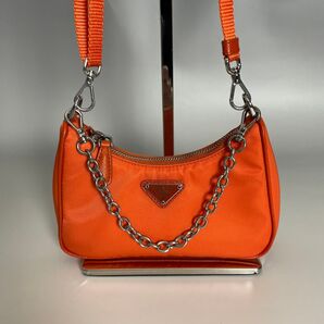 Prada 極美品 ナイロン オレンジ ミニ ショルダーバッグ プラダ テスートナイロン チェーン