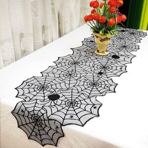 テーブルランナー 183×46 蜘蛛の巣 レース テーブルクロス ハロウィン テーブルセンター