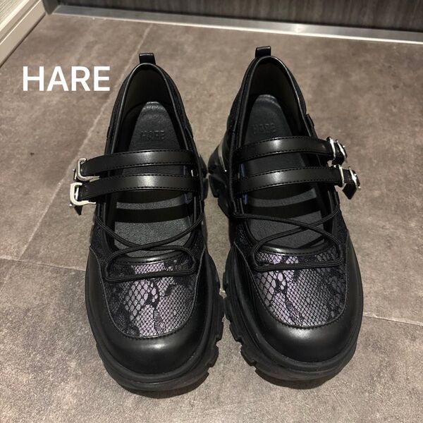 HARE ローファー 黒 レースメリージェーンシューズ L