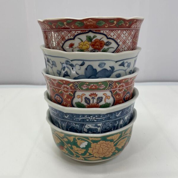 有田焼 林斎 絵変り 小鉢 5客組 金彩 柄違い 和食器 レトロ 直径12cm